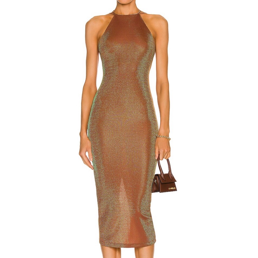 ALIX NYC Shiloh Halter Dress in Iridescent Copper L